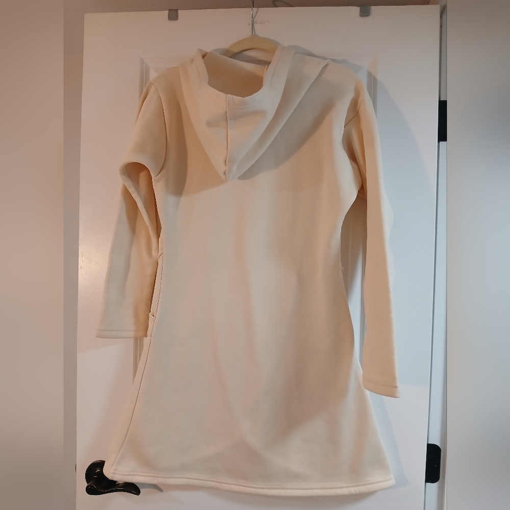Cream Long Sleeve Hooded Dress - Picture 6 of 7